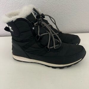Sorel Whitney Black Lace Up Waterproof Short Faux Fur Winter Boots Size 7